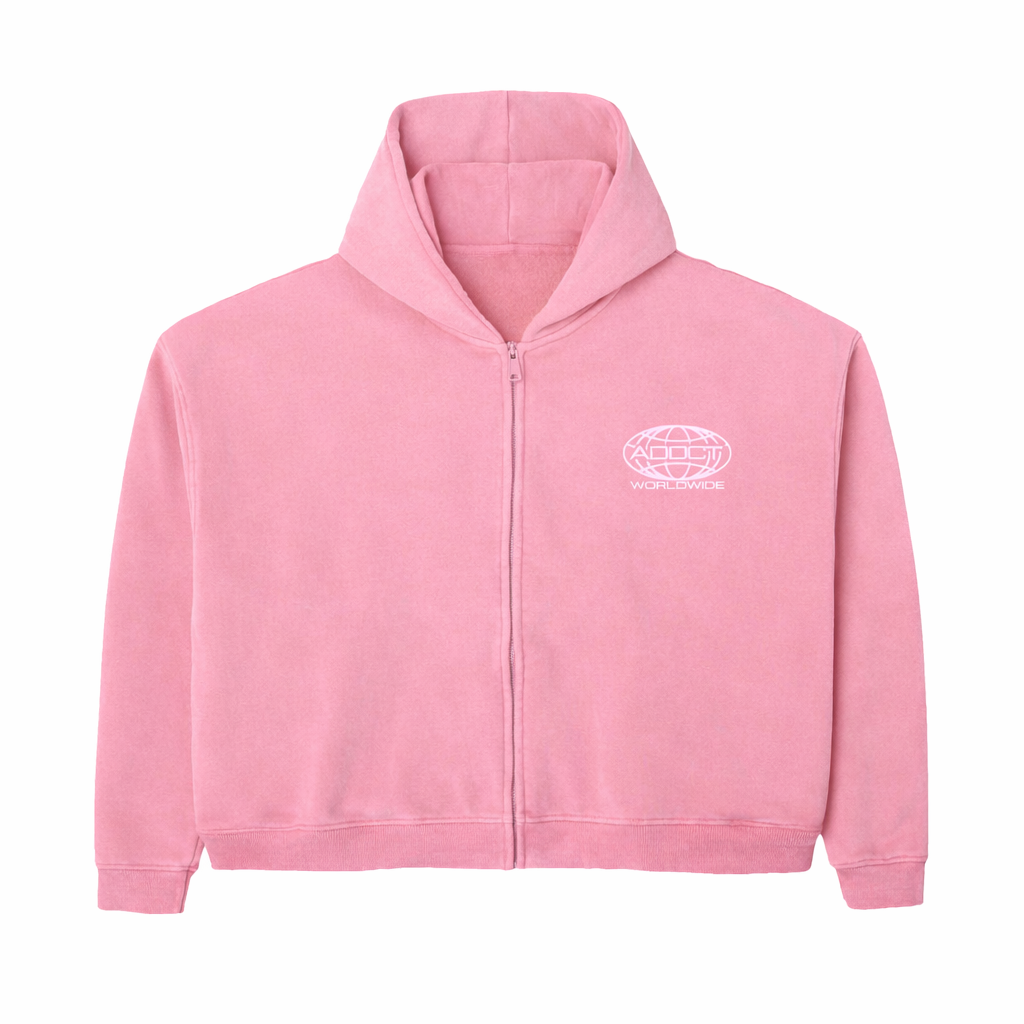Pink Washed Worldwide Zip Up Hoodie