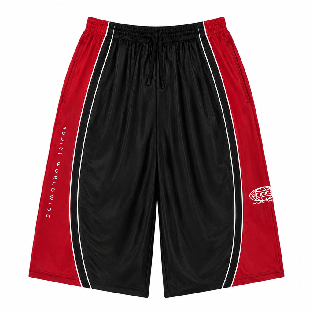 Black Red Worldwide Polyester Jorts