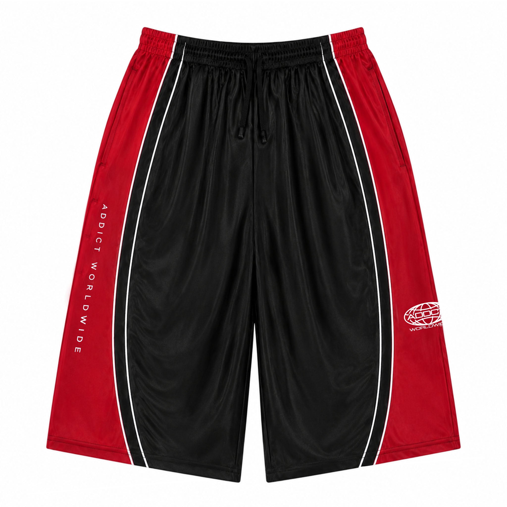 Black Red Worldwide Polyester Jorts