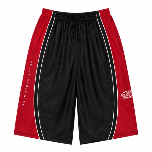 Black Red Worldwide Polyester Jorts