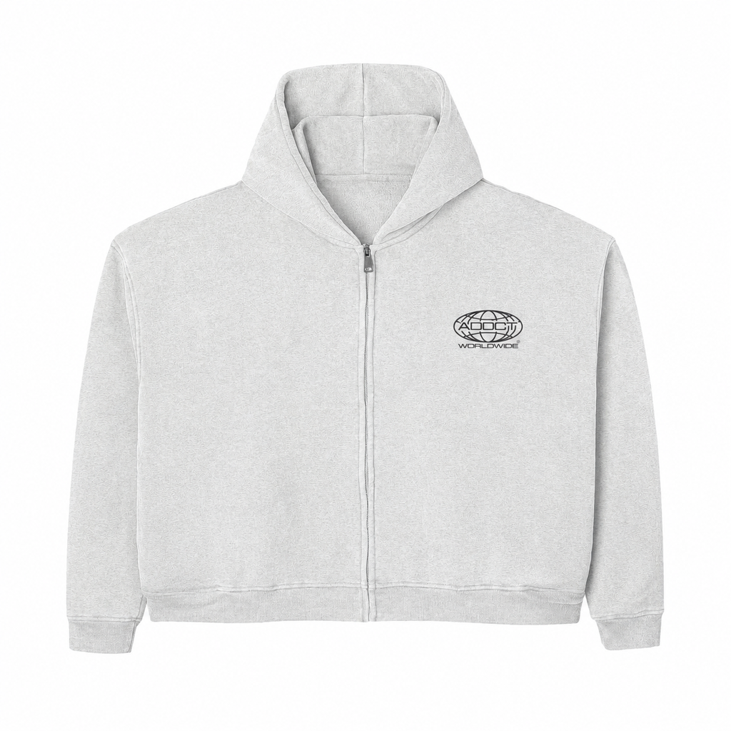 Grey Washed Worldwide Zip Up Hoodie