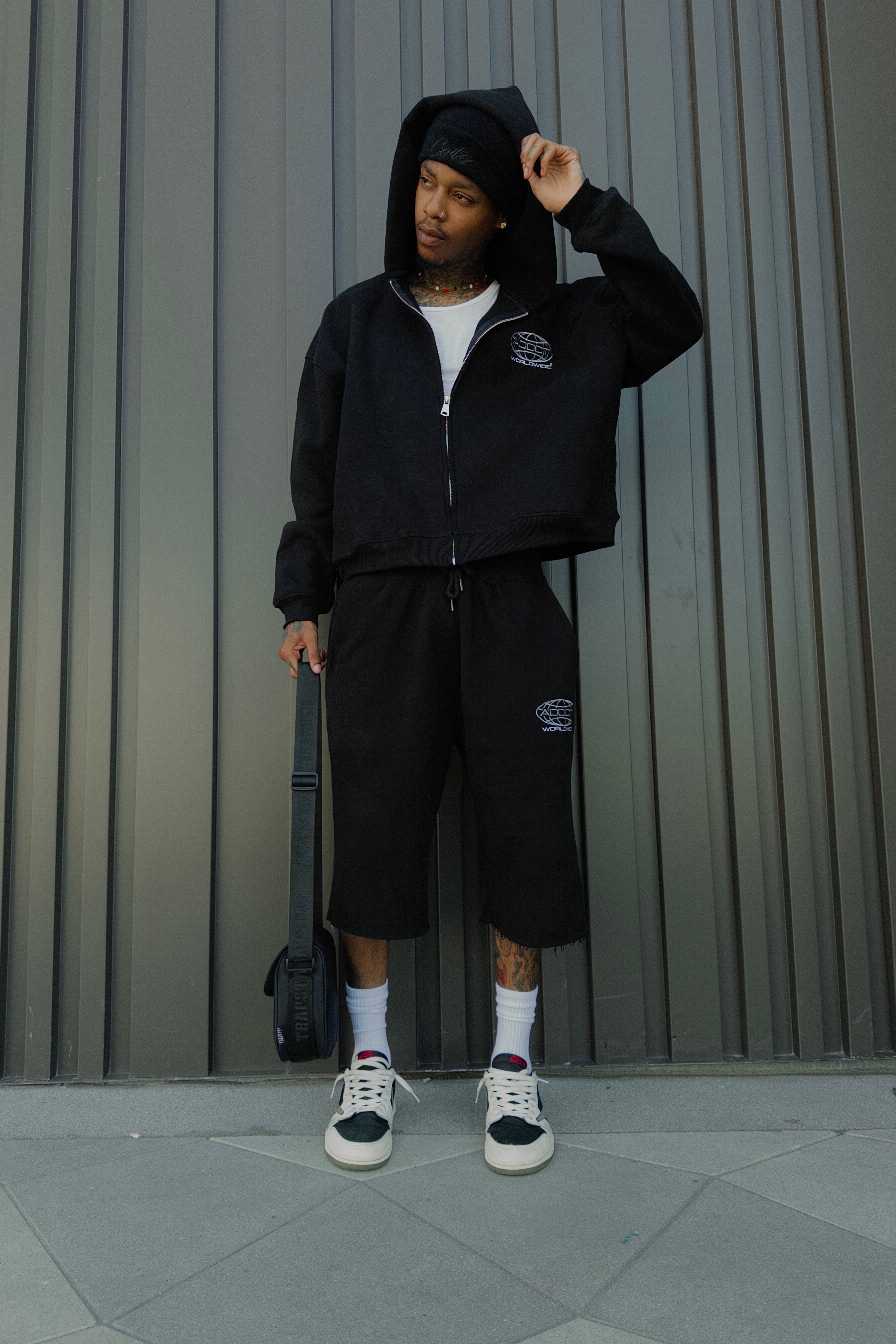 Black Worldwide Zip Up Hoodie