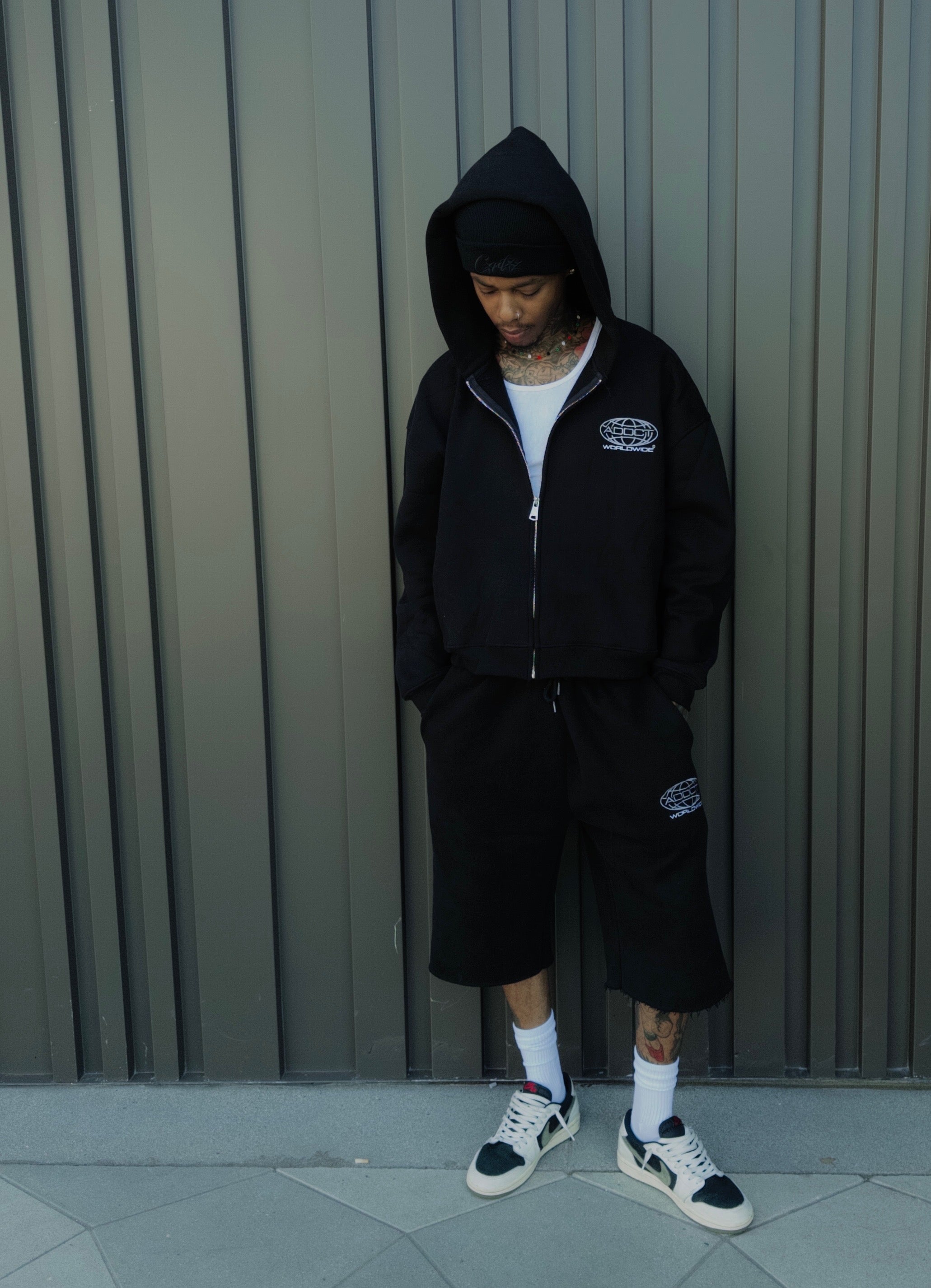 Black Worldwide Zip Up Hoodie