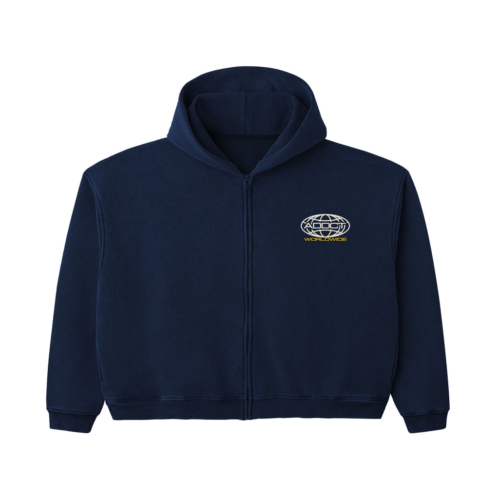Navy Worldwide Zip Up Hoodie