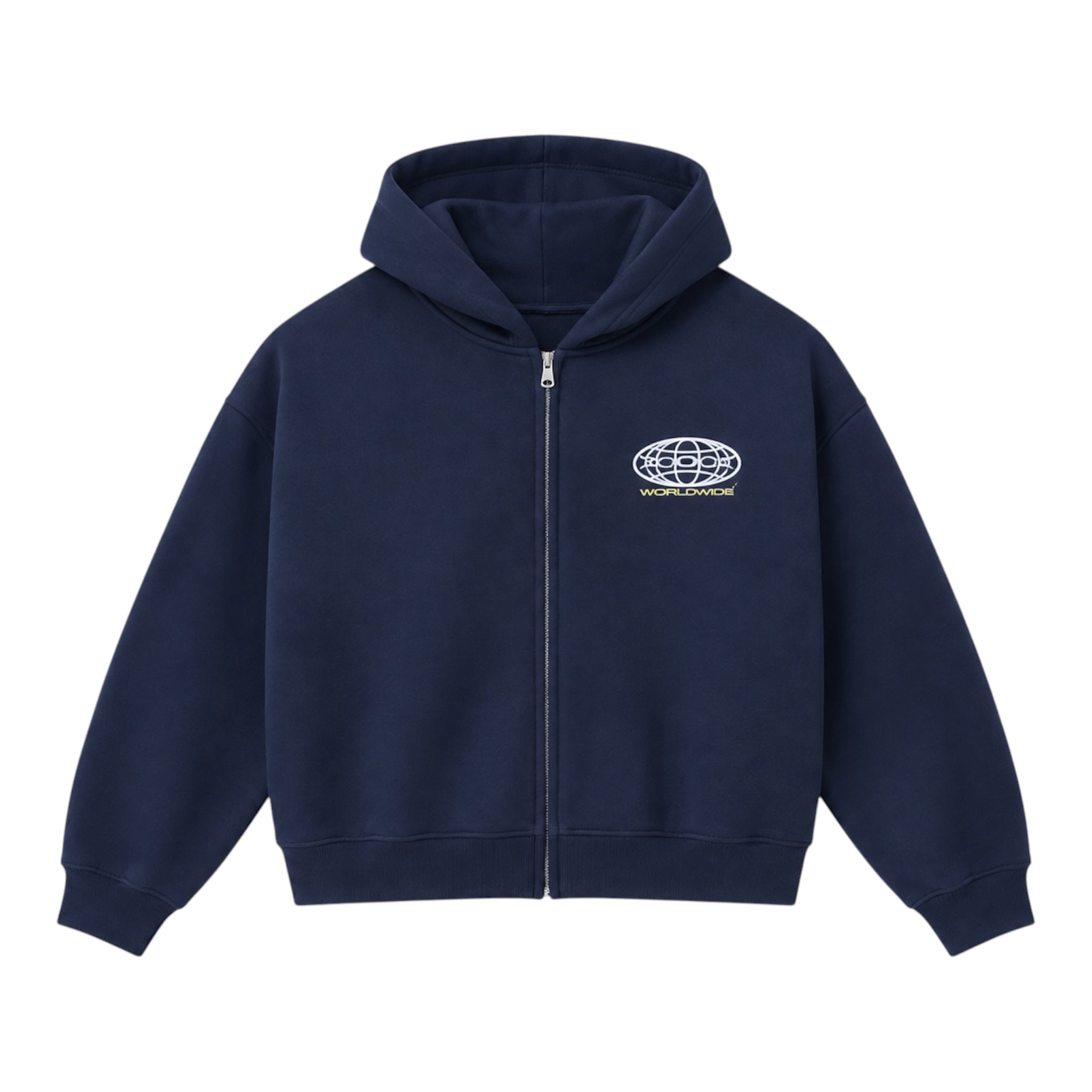 Navy Worldwide Zip Up Hoodie