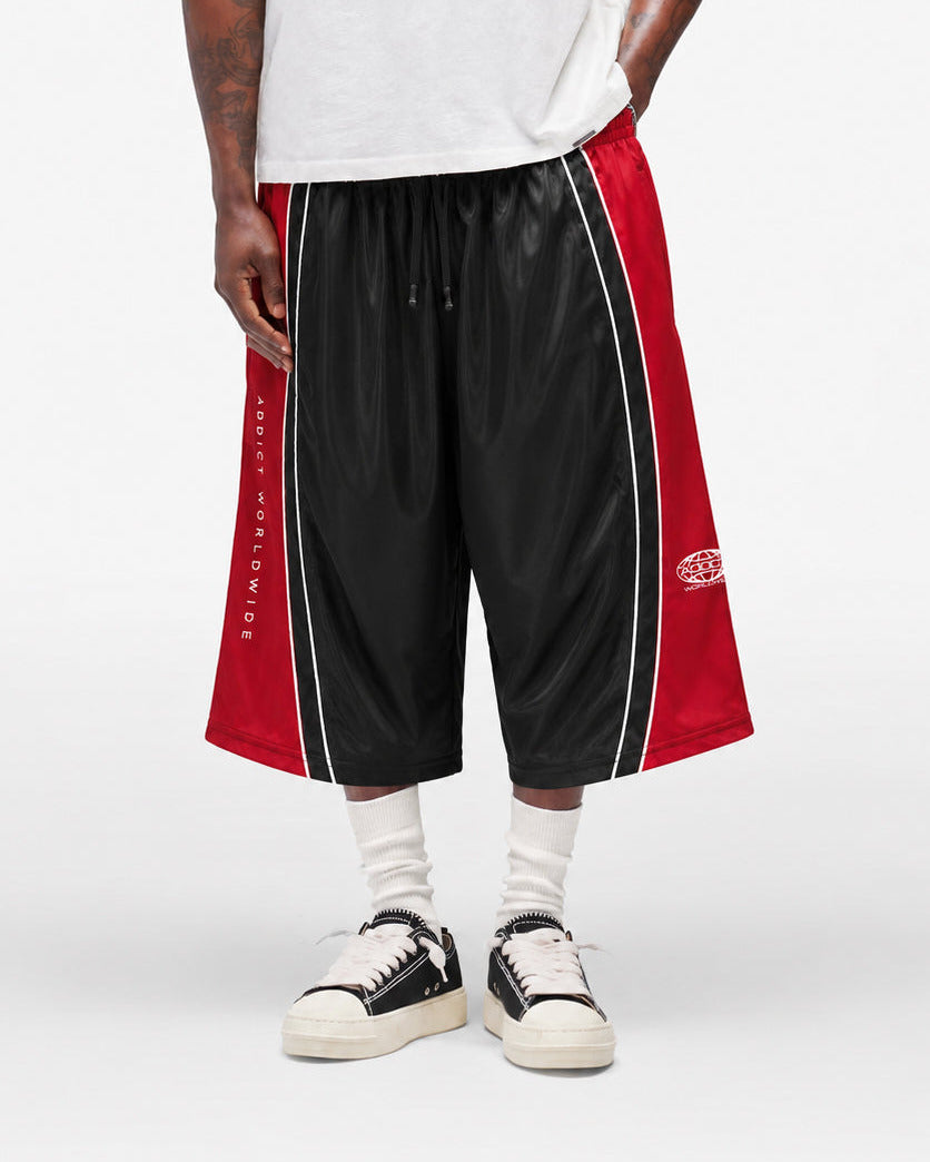 Black Red Worldwide Polyester Jorts