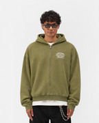 Olive Washed Worldwide Zip Up Hoodie