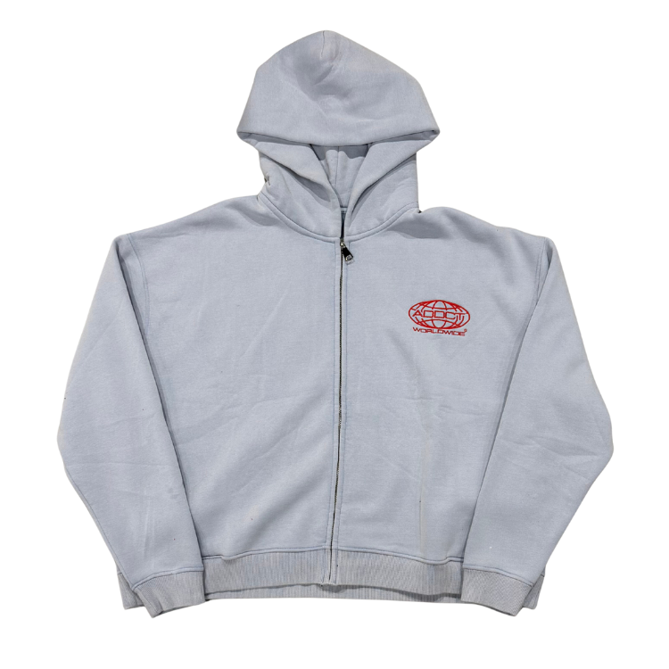 Light Blue Washed Worldwide Zip Up Hoodie