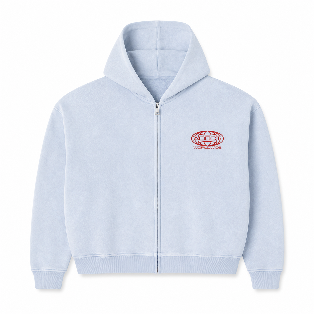 Light Blue Washed Worldwide Zip Up Hoodie