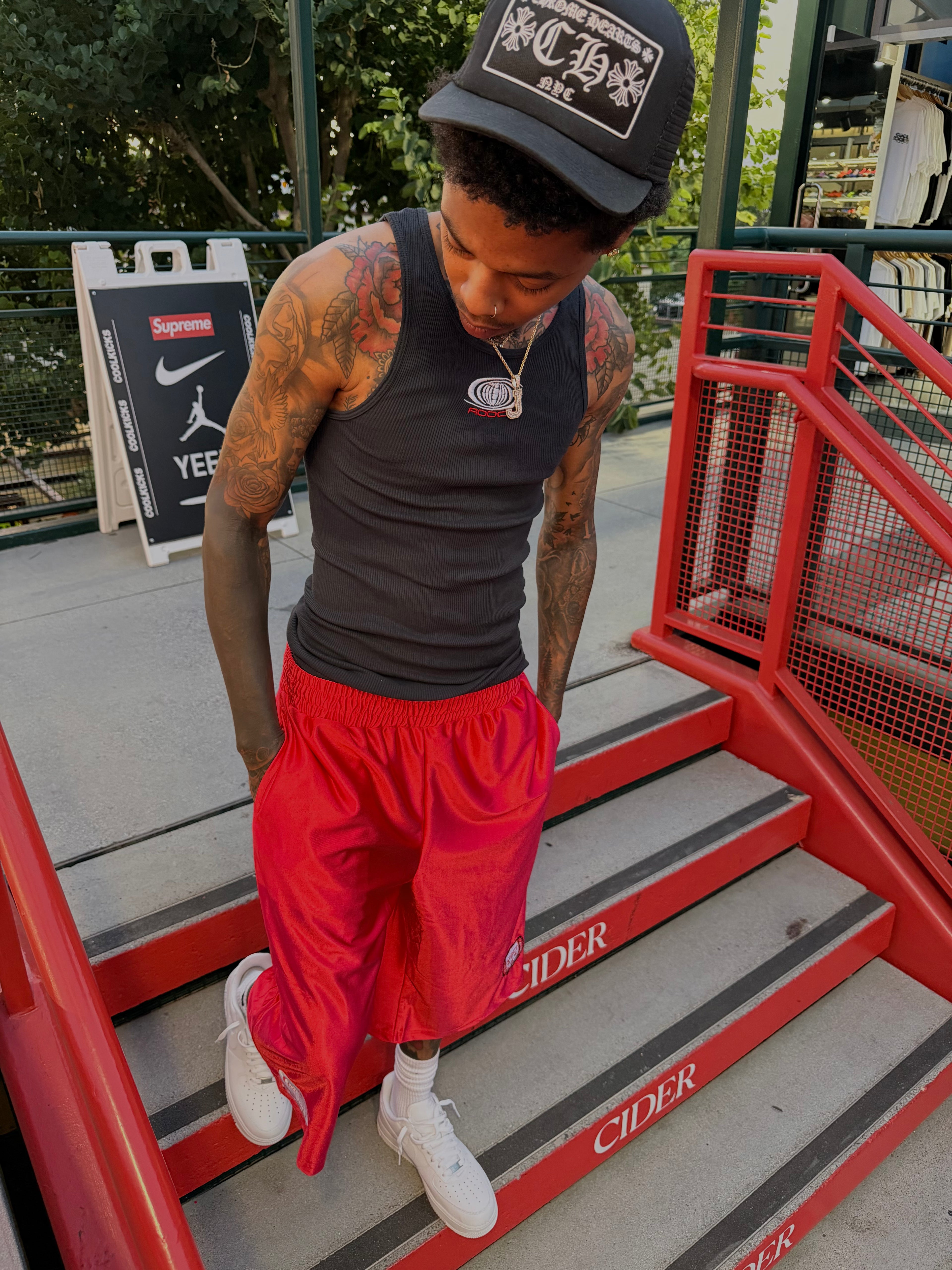 Red Patch Worldwide Polyester Jorts