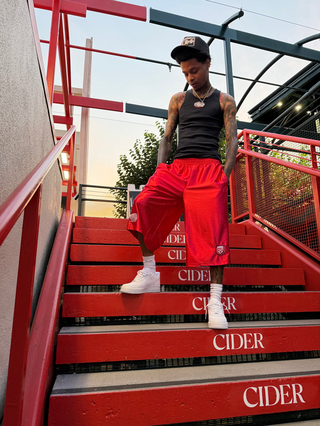 Red Patch Worldwide Polyester Jorts