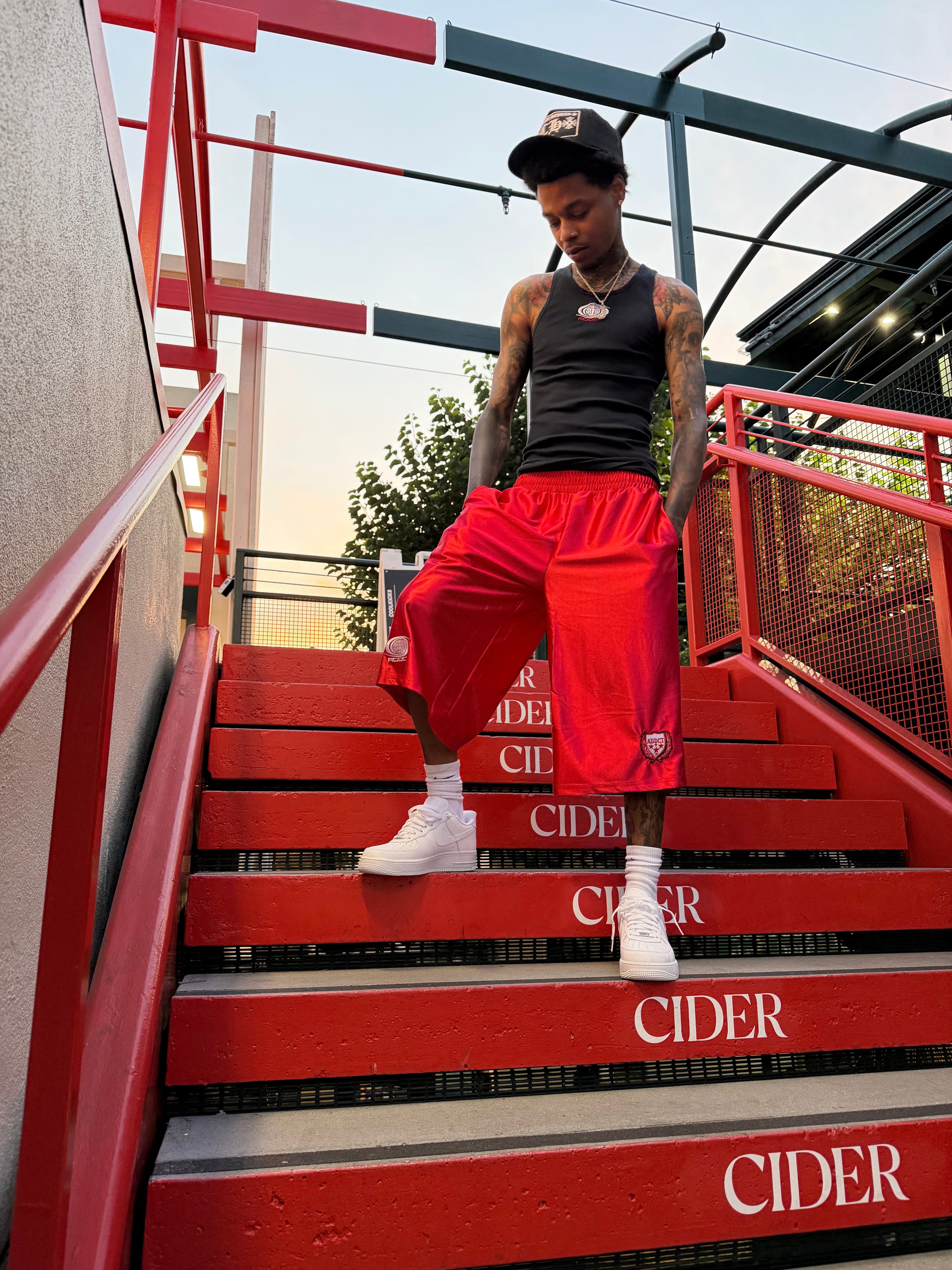 Red Patch Worldwide Polyester Jorts
