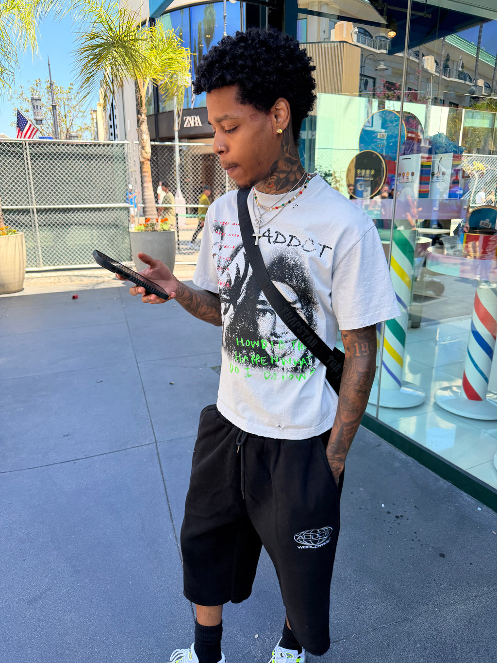 Black Worldwide Cotton Jorts