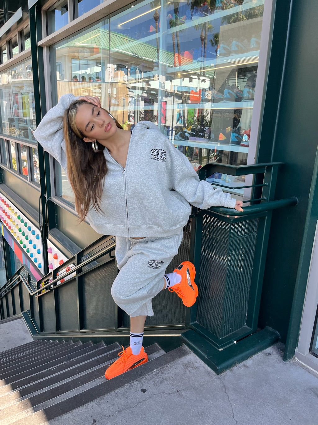 Grey Washed Worldwide Zip Up Hoodie