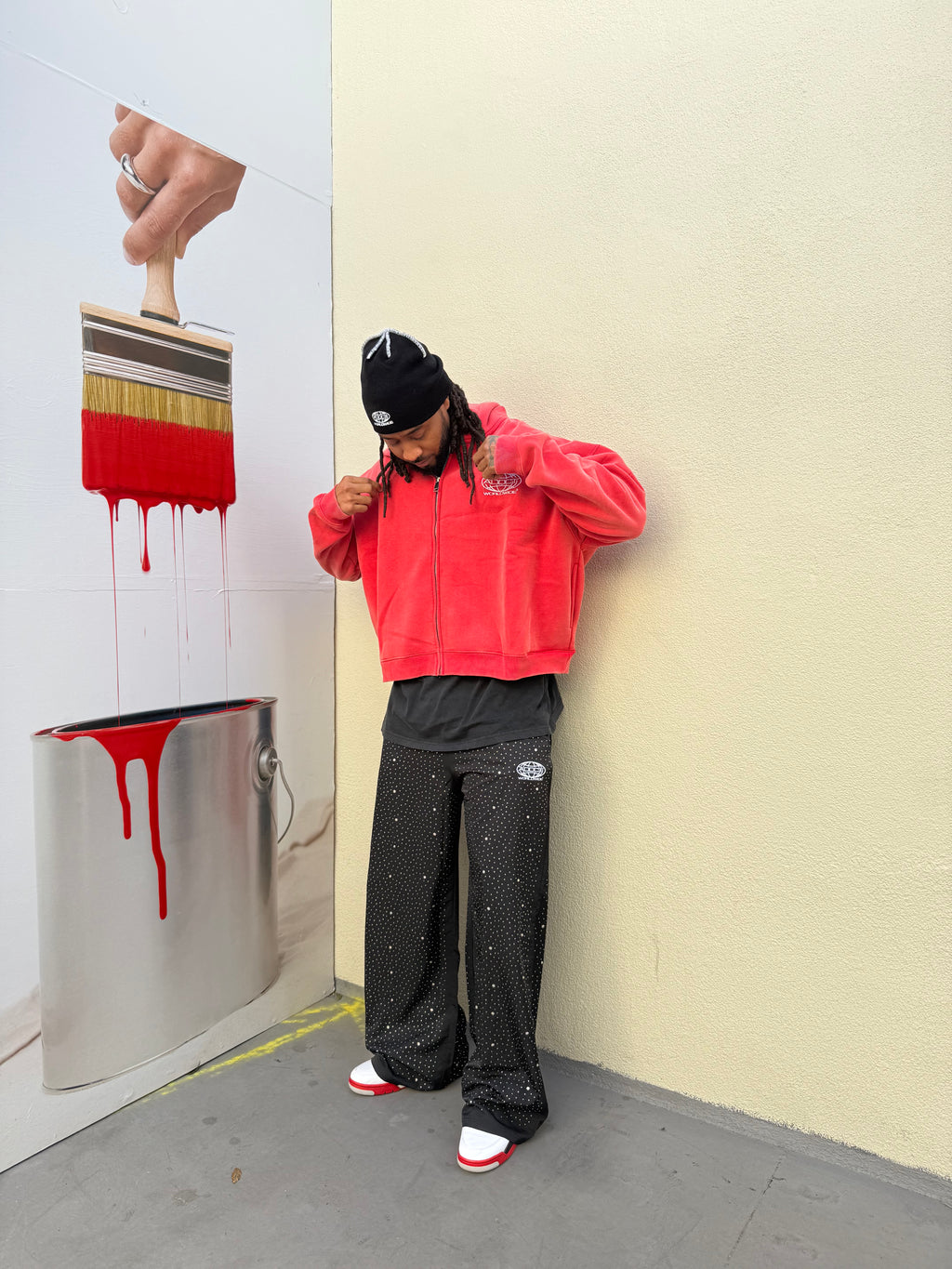 Red Washed Worldwide Zip Up Hoodie