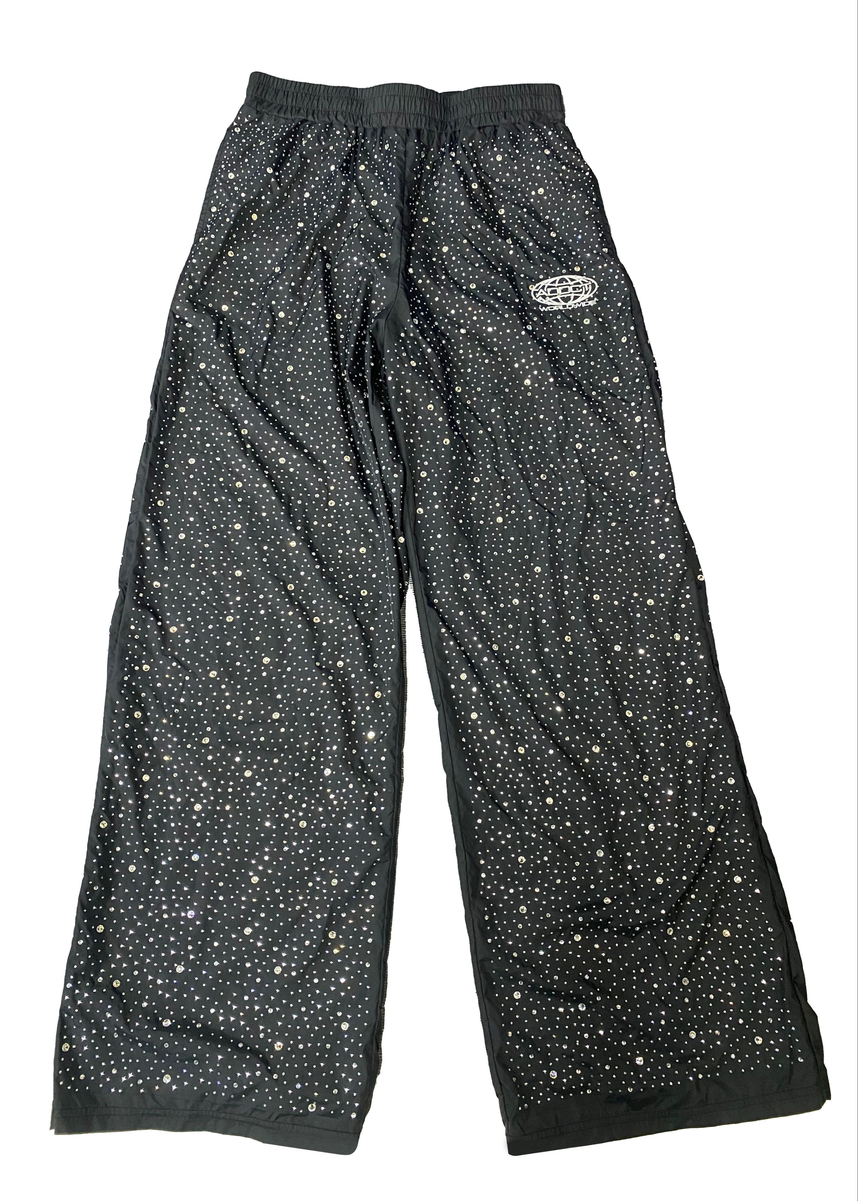 Black Rhinestone Worldwide Sweatpants
