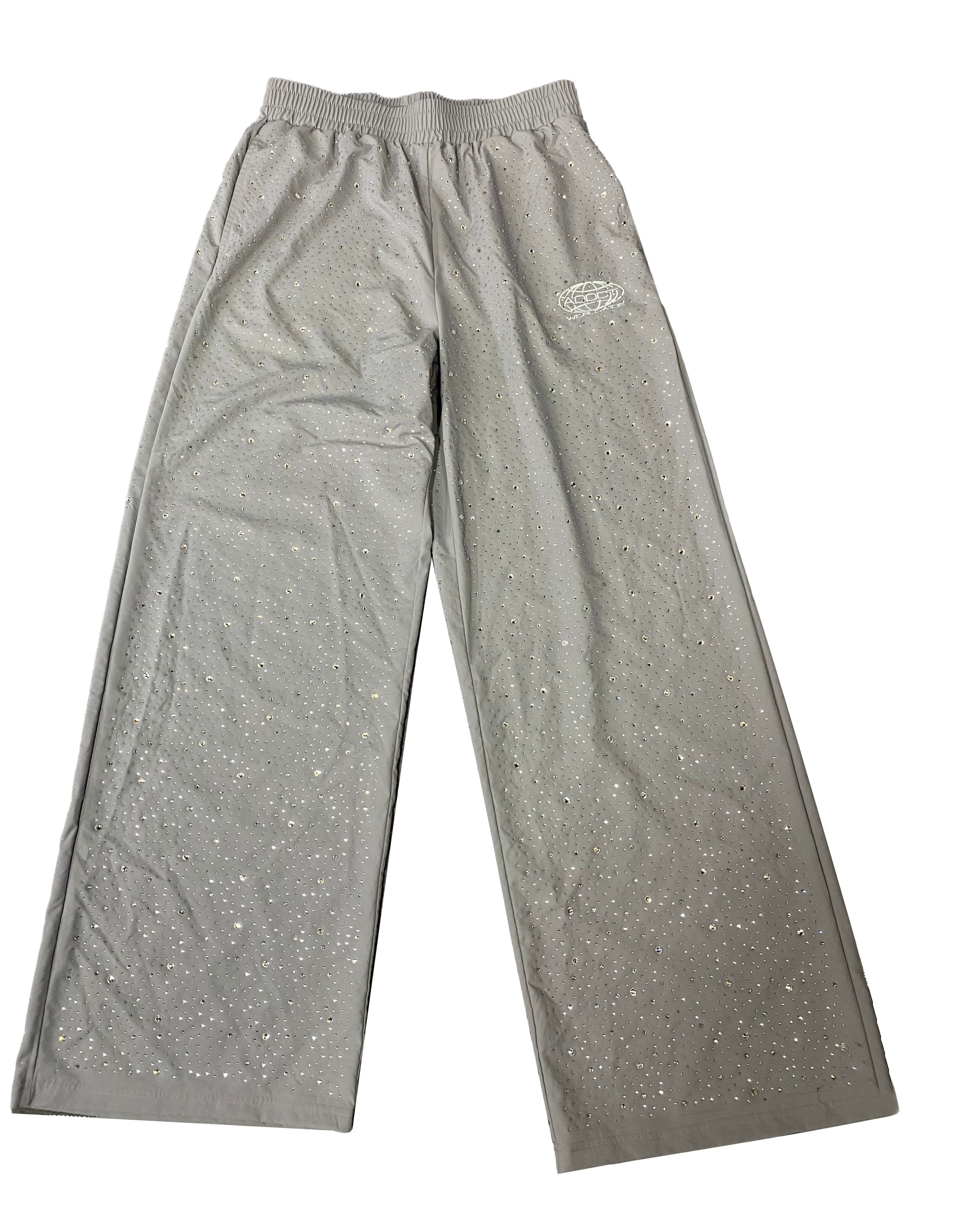 Grey Rhinestone Worldwide Sweatpants
