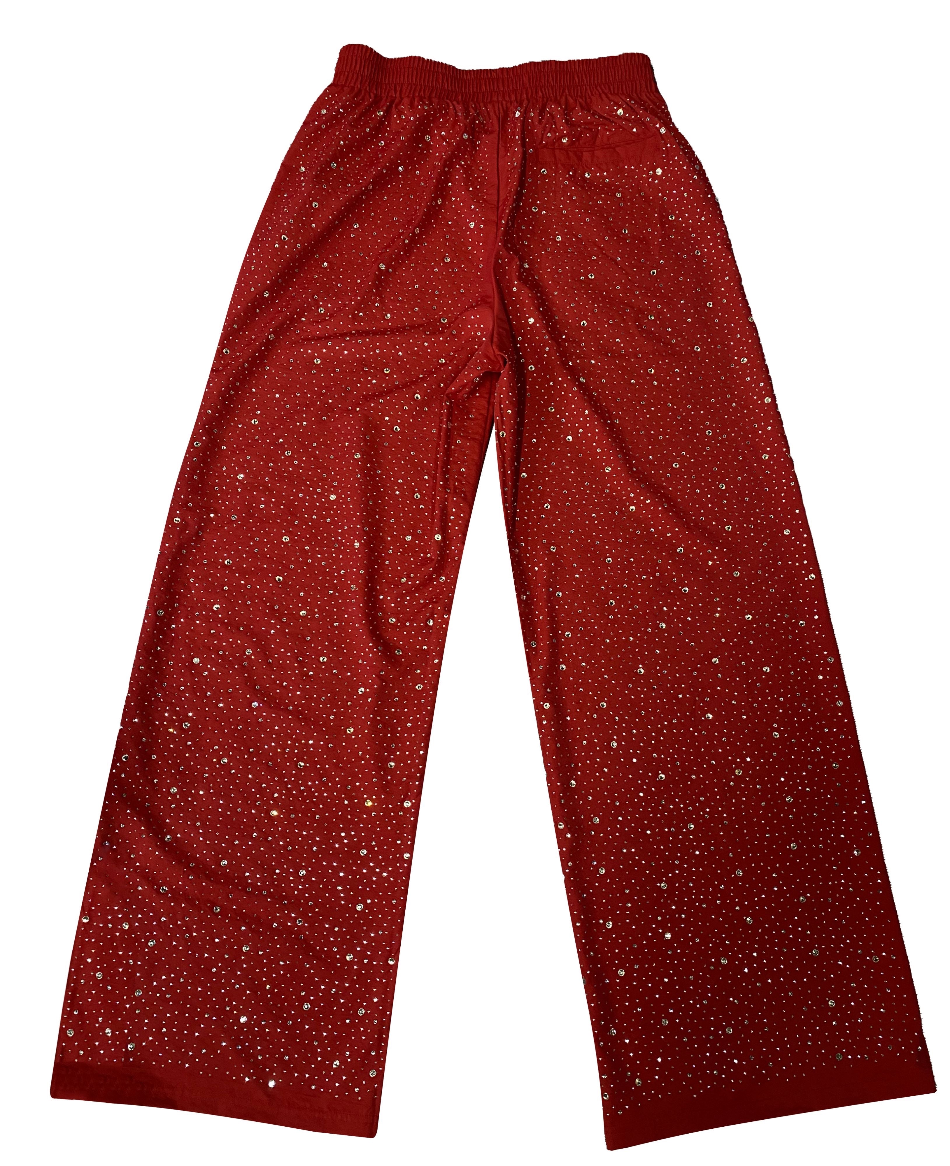 Red Rhinestone Worldwide Sweatpants