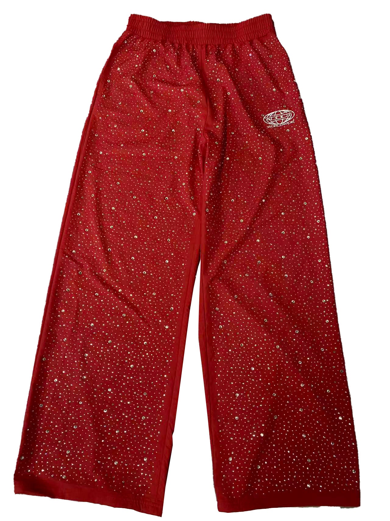 Red Rhinestone Worldwide Sweatpants