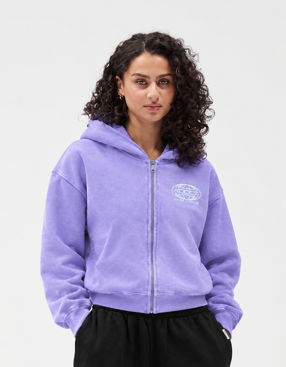 Purple Washed Worldwide Zip Up Hoodie