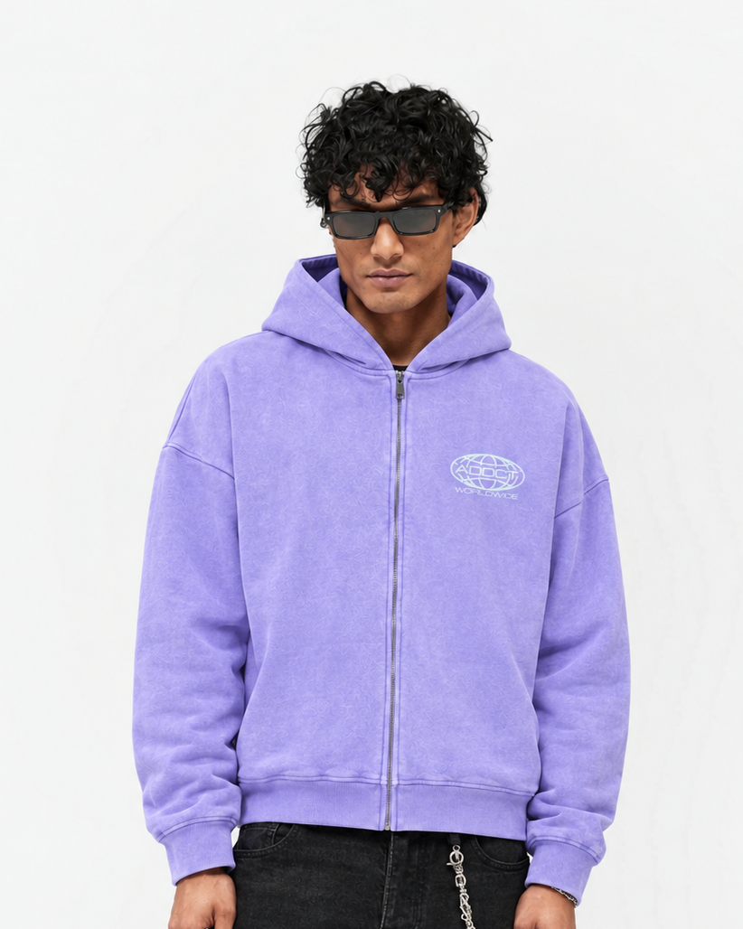 Purple Washed Worldwide Zip Up Hoodie