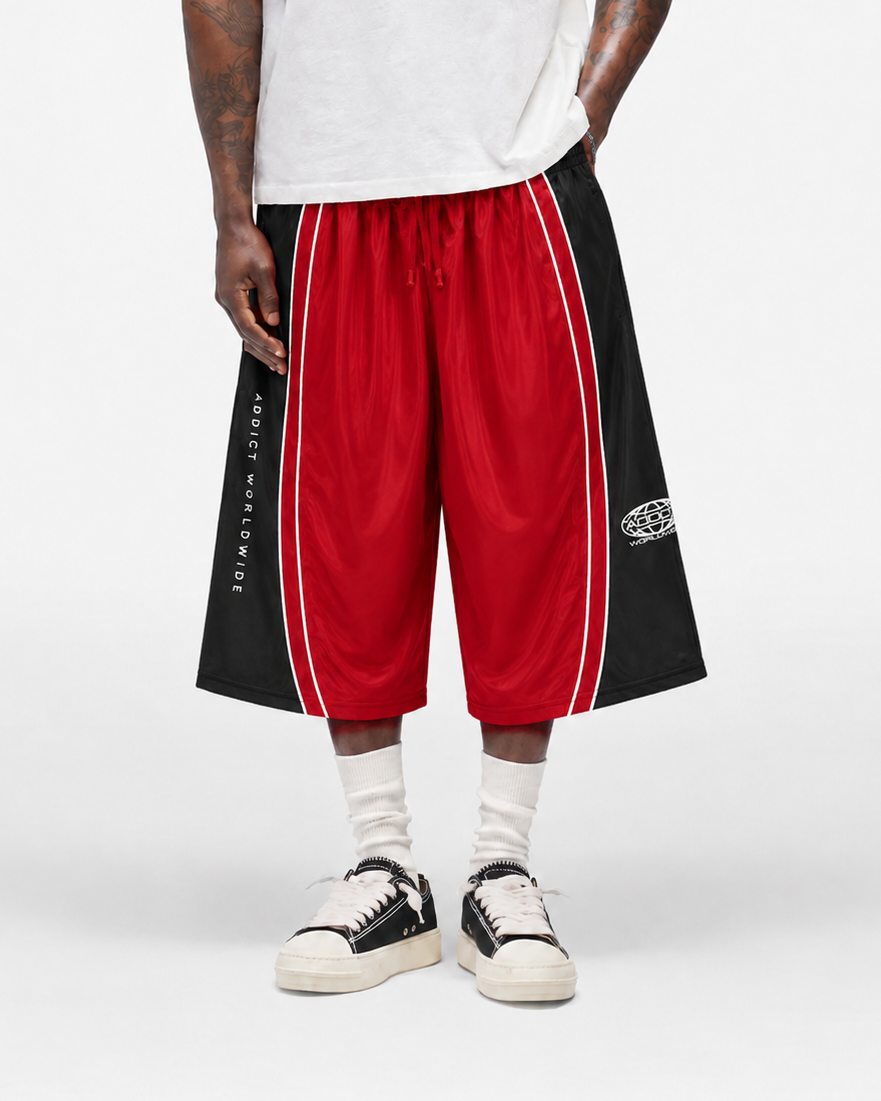 Black Red Worldwide Polyester Hoop Jorts