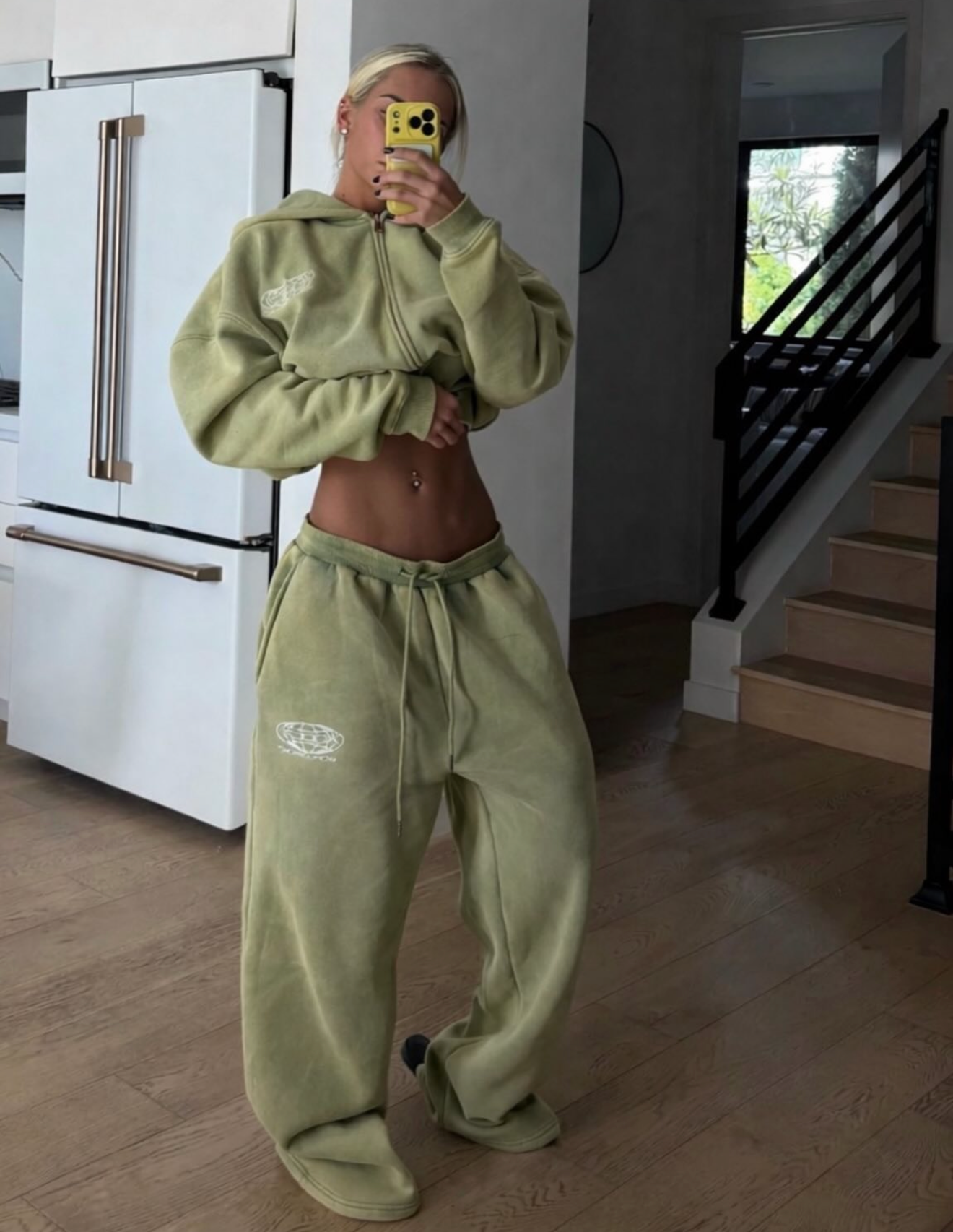 Olive Washed Worldwide Zip Up Hoodie