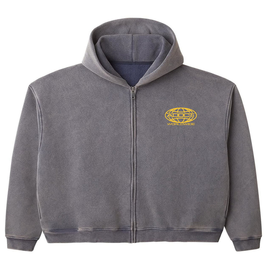 Black Washed Worldwide Zip Up Hoodie