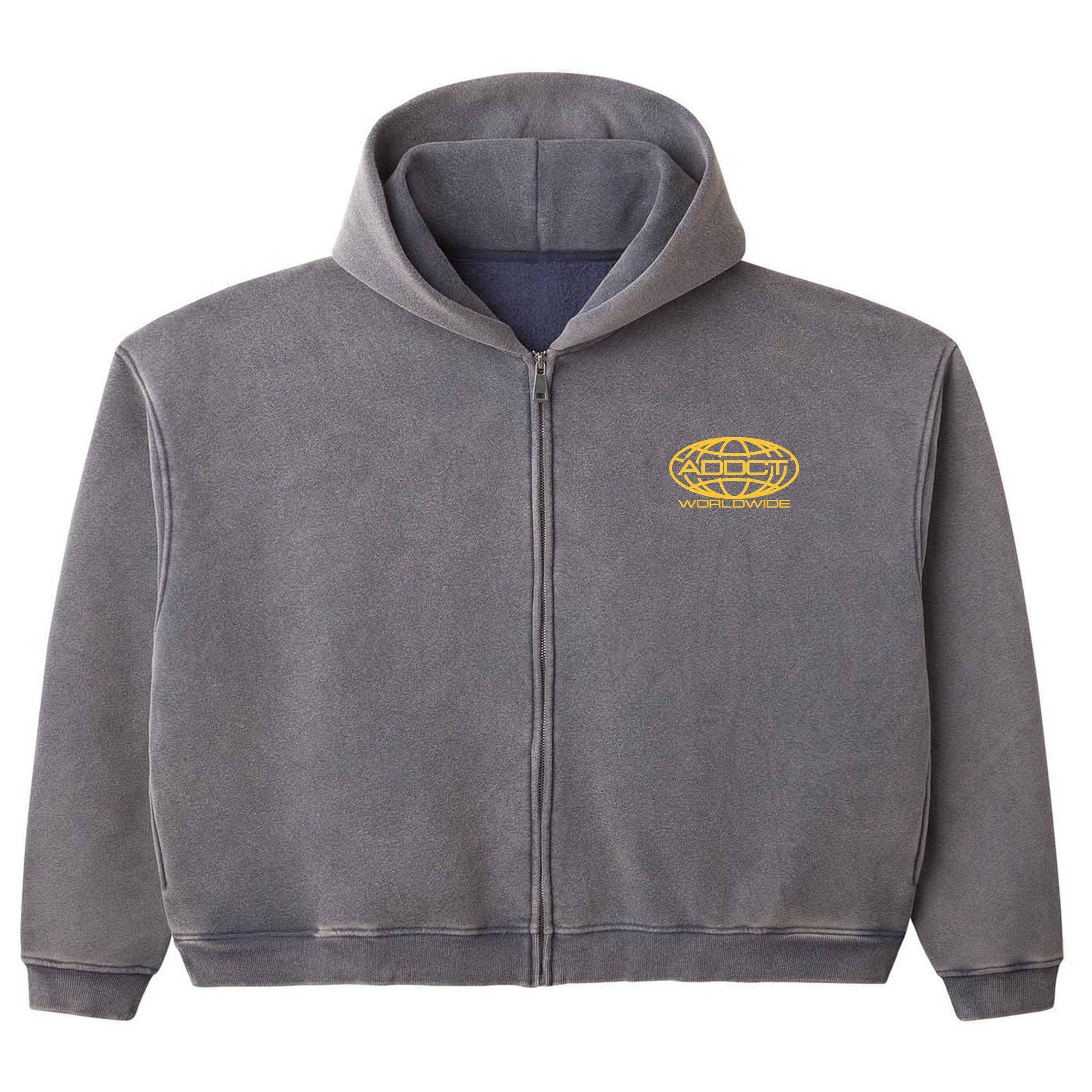 Black Washed Worldwide Zip Up Hoodie