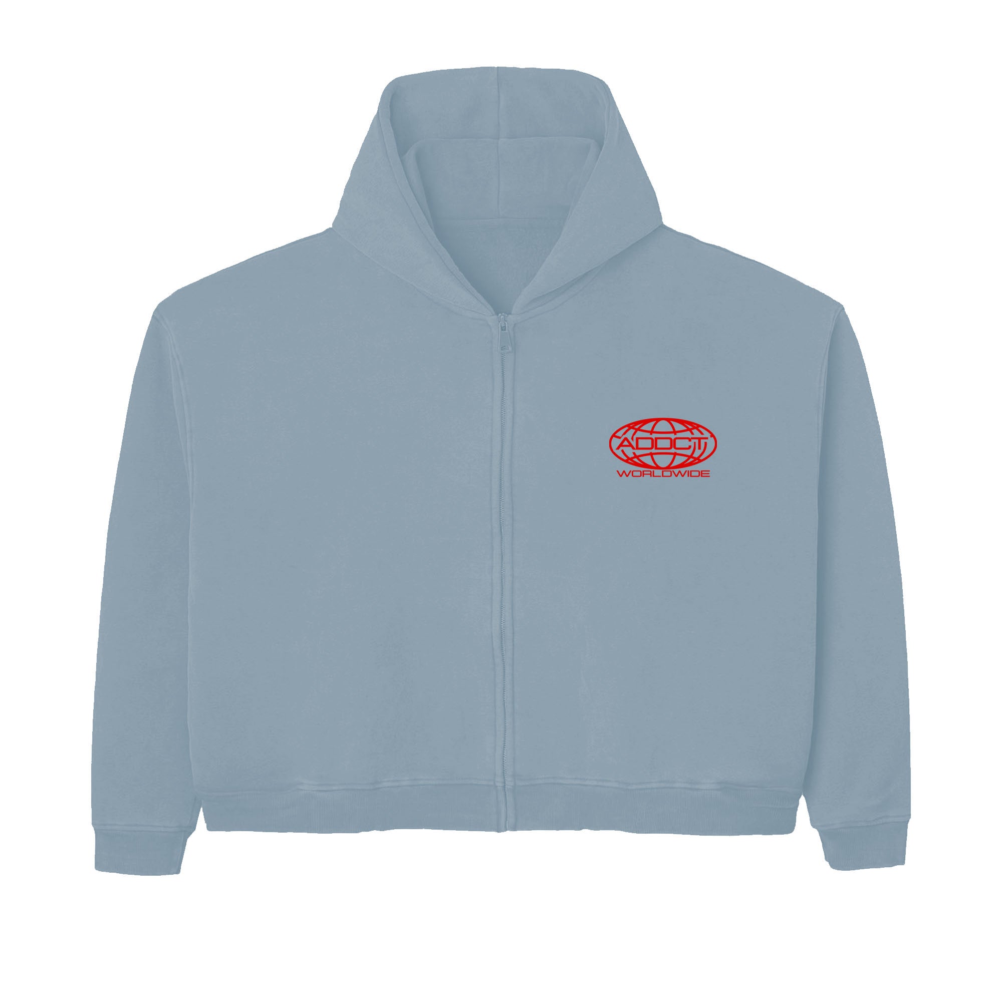 Light Blue Washed Worldwide Zip Up Hoodie