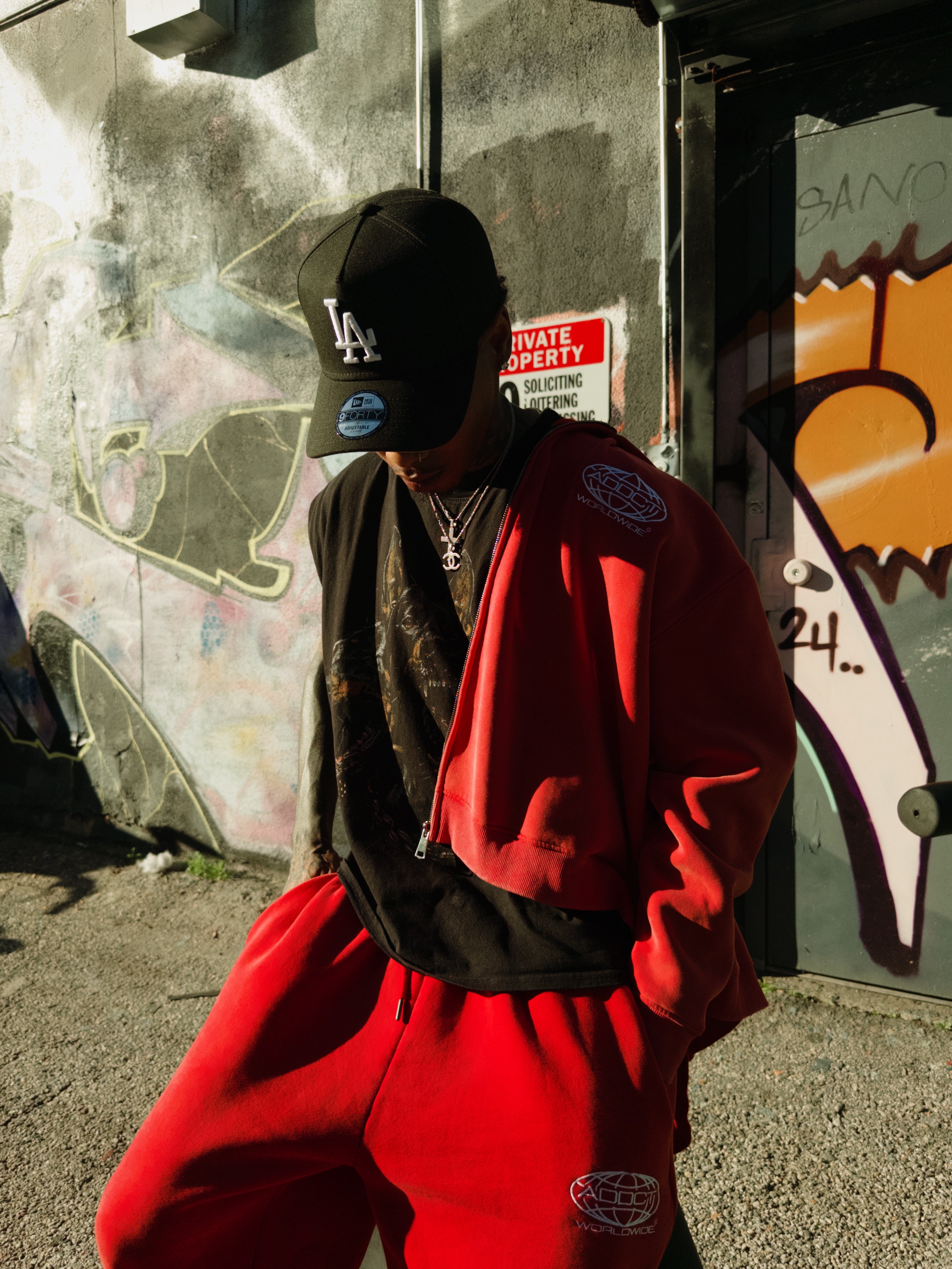 Red Washed Worldwide Zip Up Hoodie