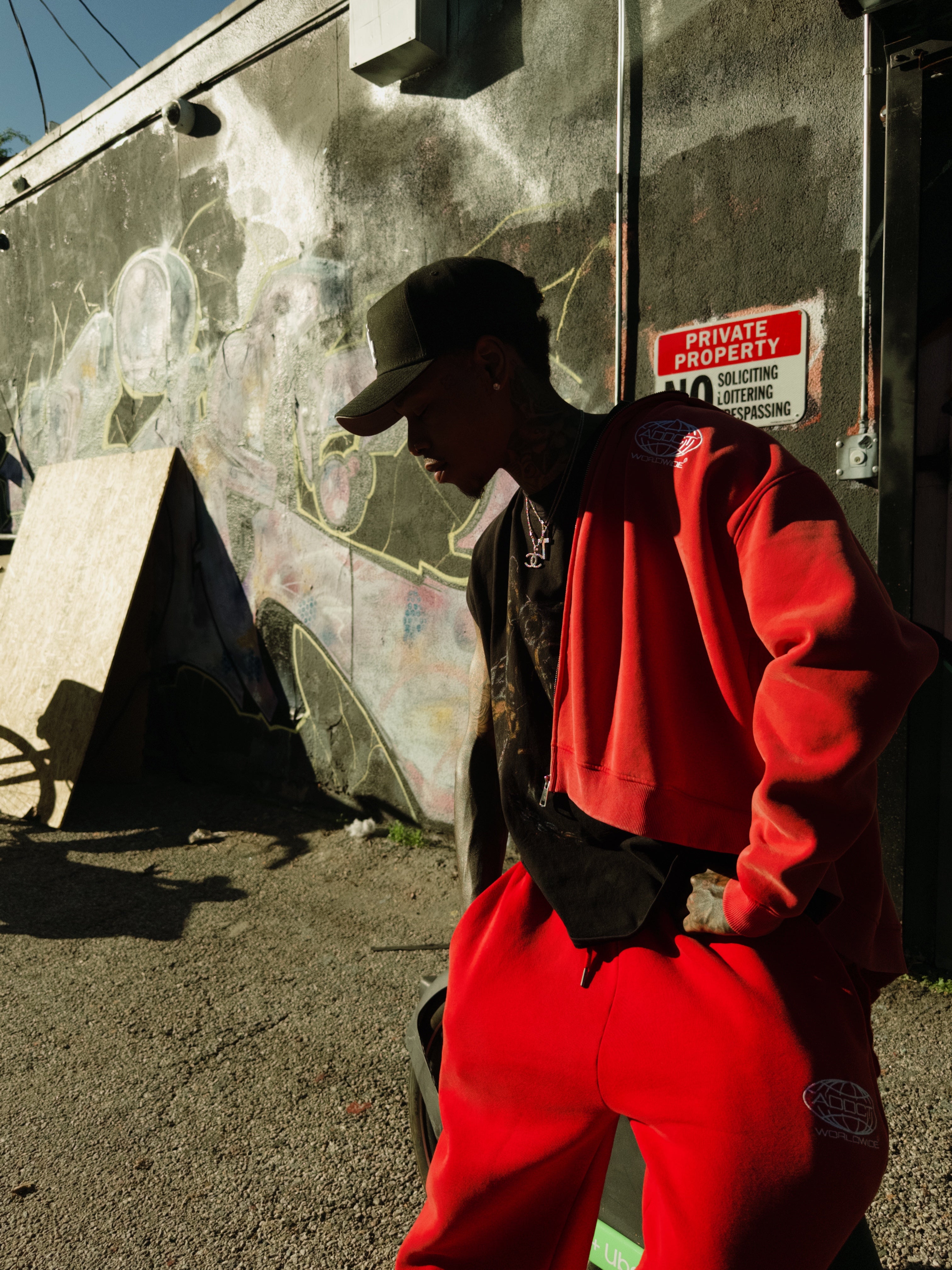 Red Washed Worldwide Zip Up Hoodie