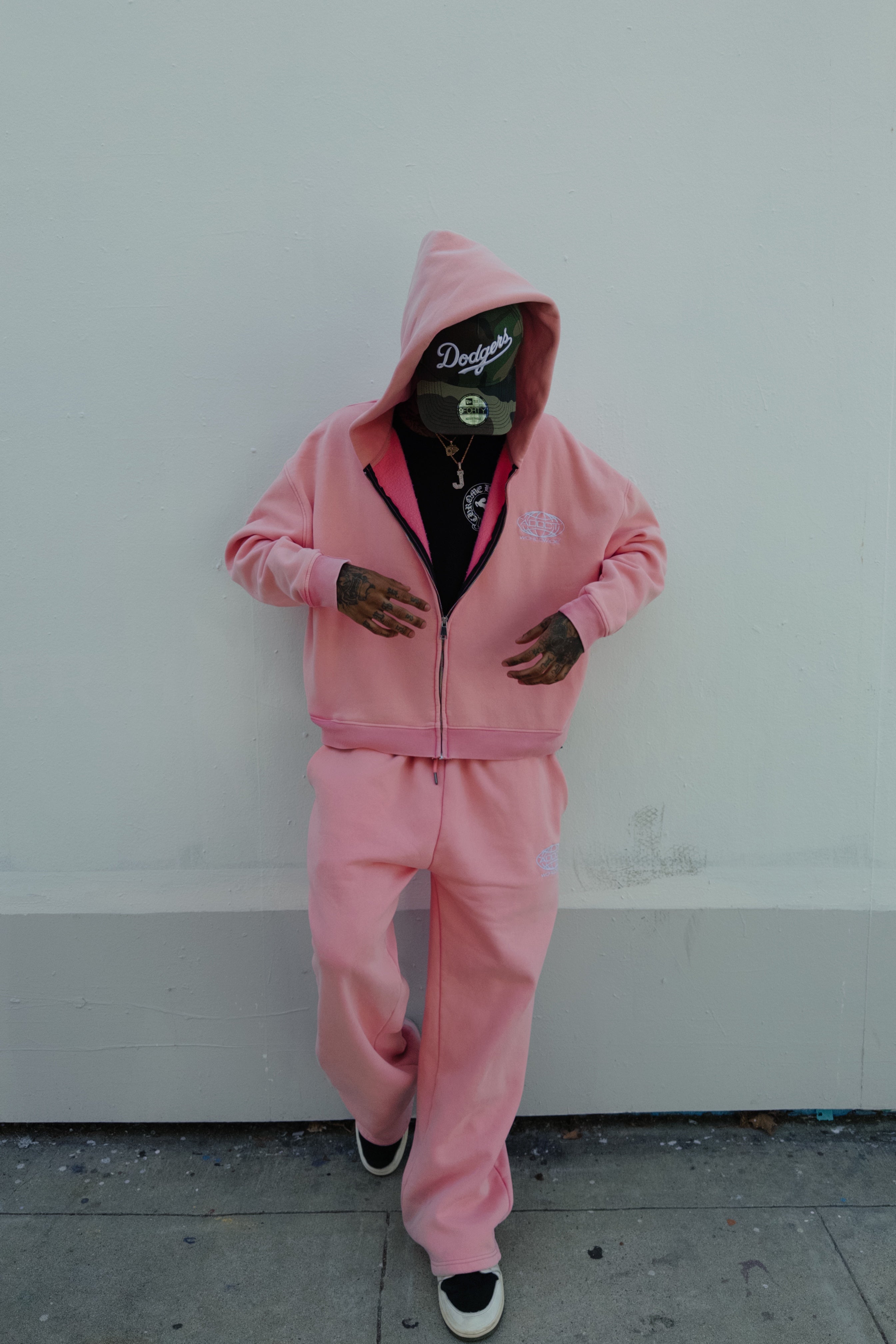 Pink Washed Worldwide Zip Up Hoodie