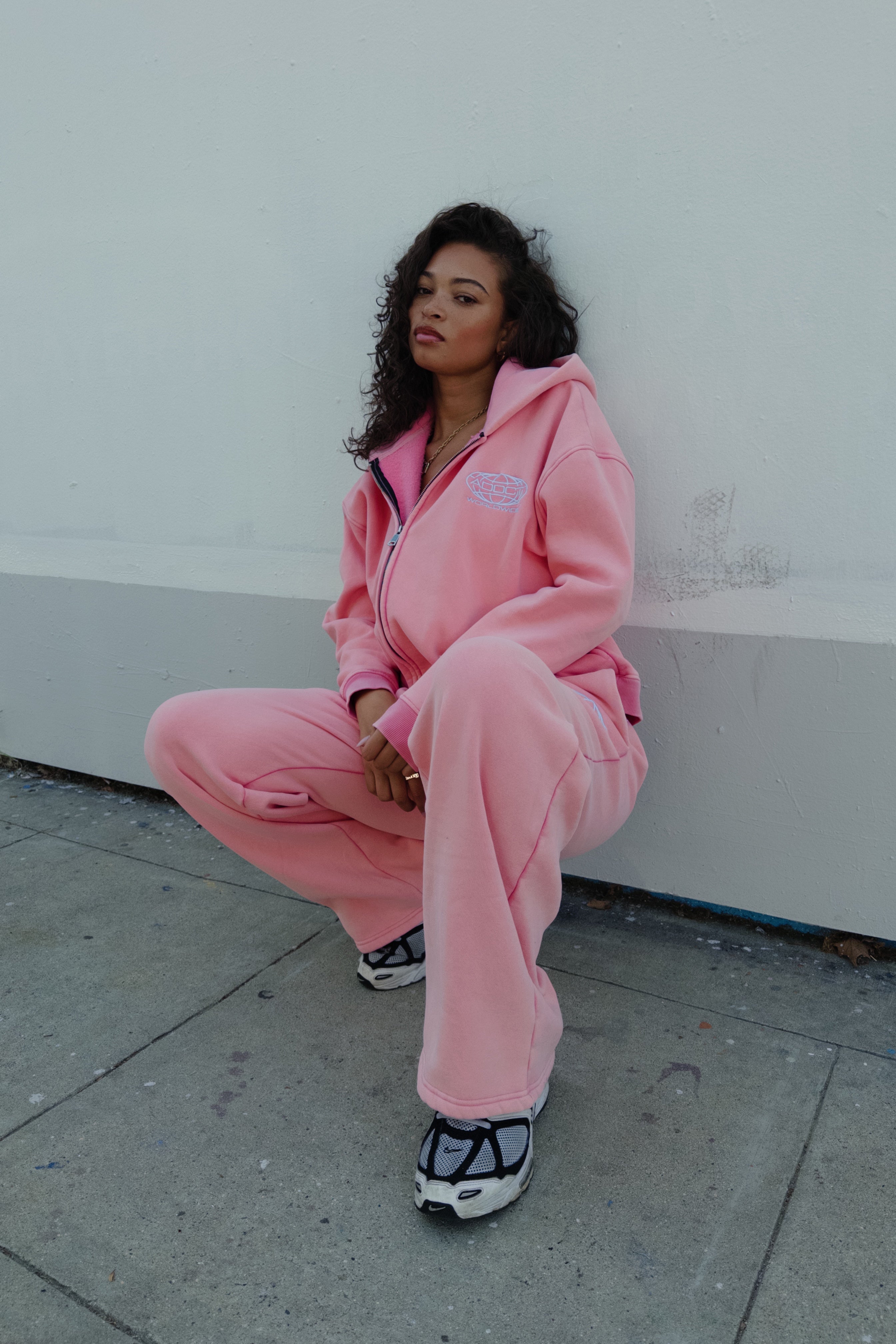 Pink Washed Worldwide Zip Up Hoodie