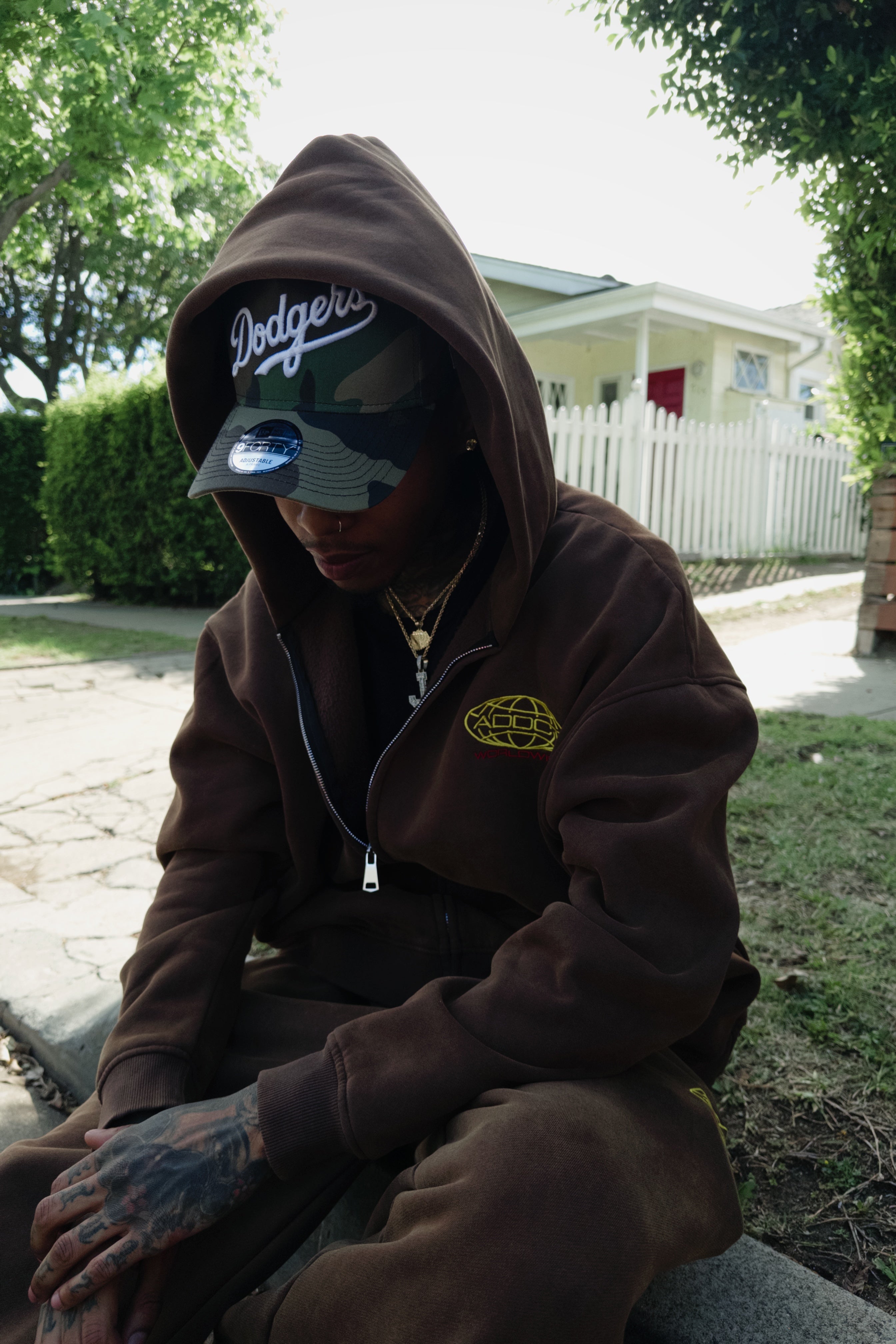 Brown Washed Worldwide Zip Up Hoodie